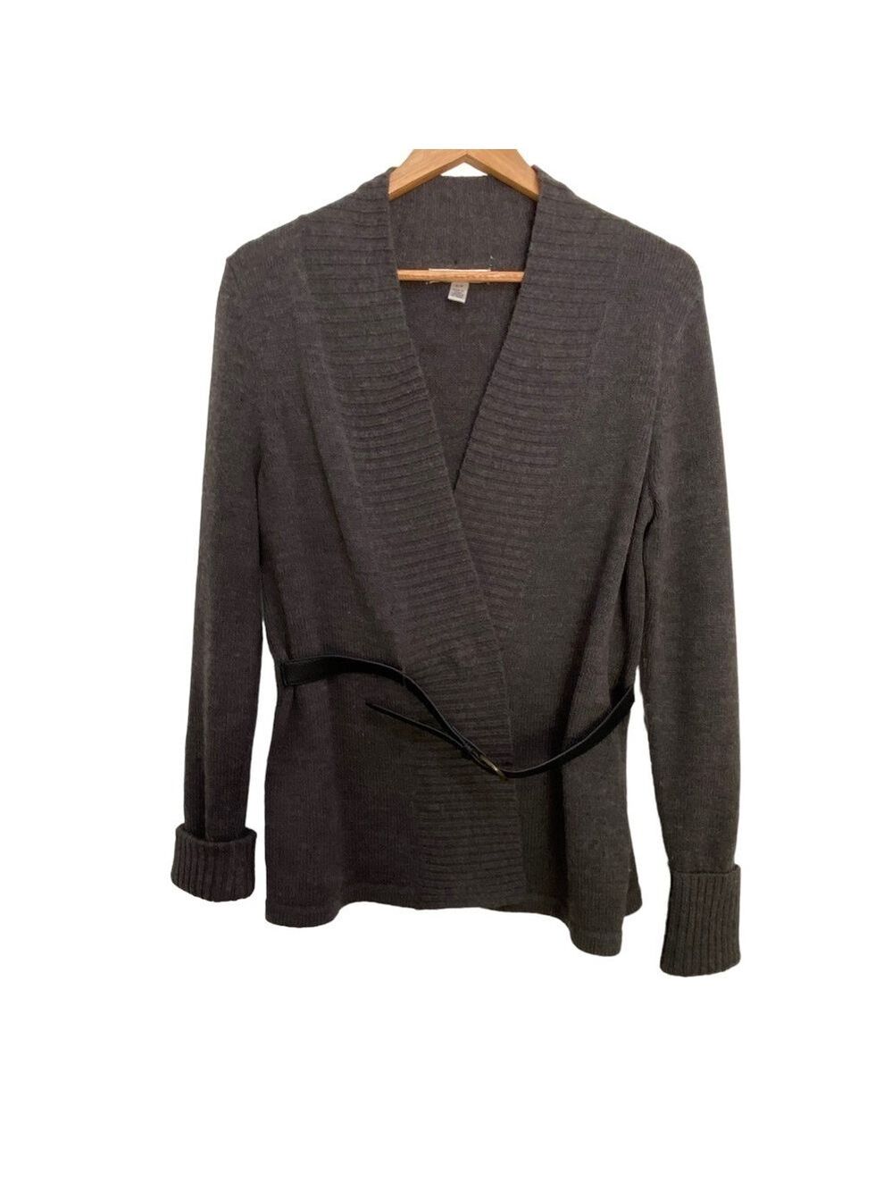 Susan Bristol cardigan 50% merino wool charcoal grey belted long sleeves V small